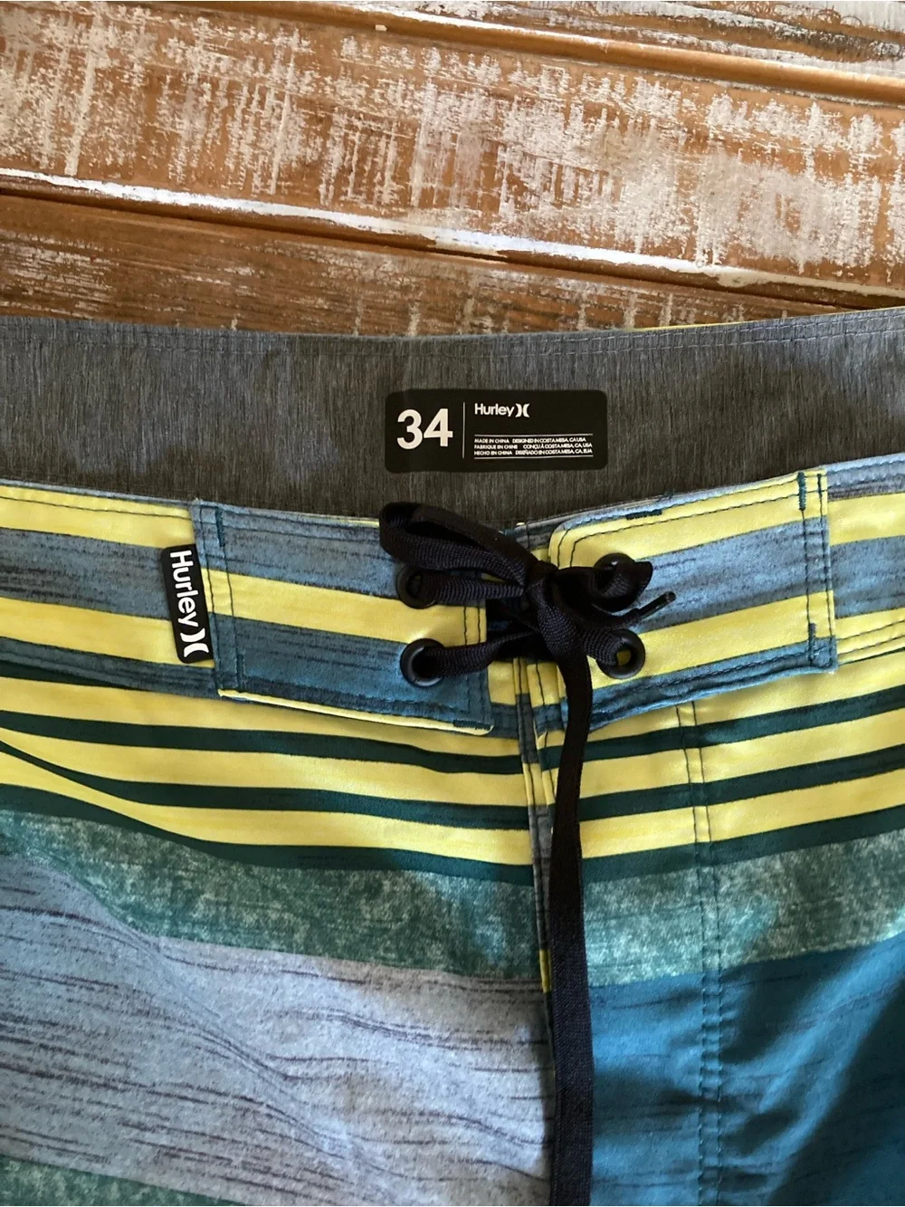 Hurley Striped Teal and Yellow Board Shorts